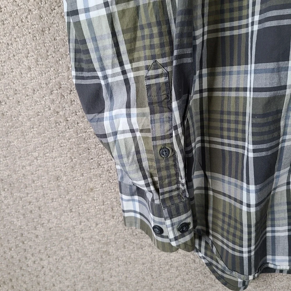 Banana Republic Shirt Men Large Green Gray‎ Plaid Button Down Cotton Blend